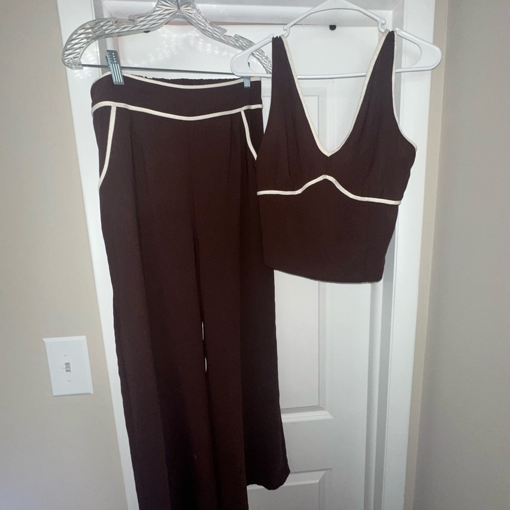 Brown Women's 2 piece set with Cream Accents